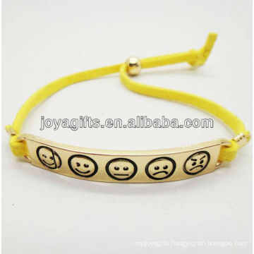 Fashion gold alloy with yellow leather cord bracelet